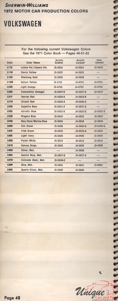 1972 Volkswagen Paint Charts Williams 2